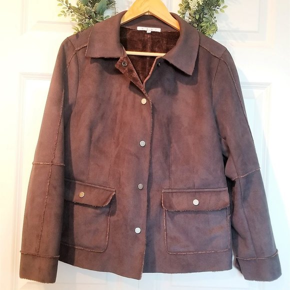 EUC Brown Faux Suede Barn Jacket Style #335 Size Large - Picture 1 of 5